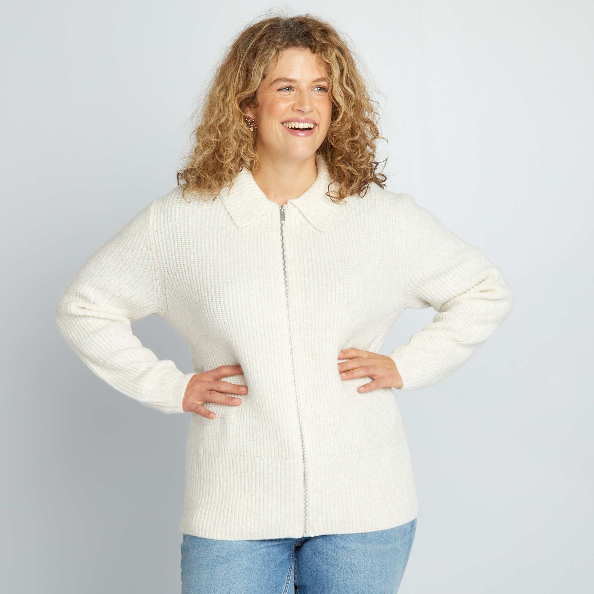 Gilet zipp col polo Beige
