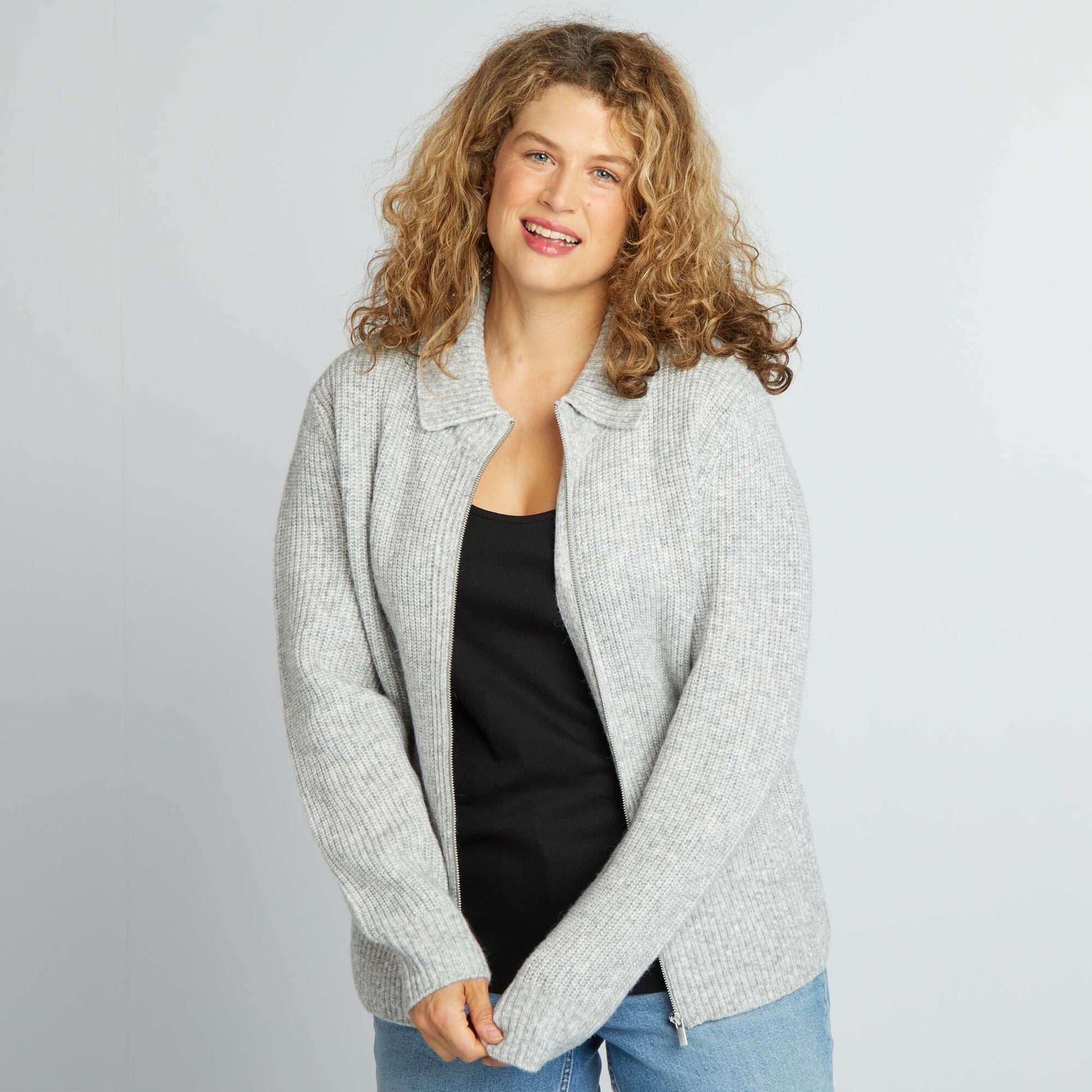 Gilet zipp col polo gris