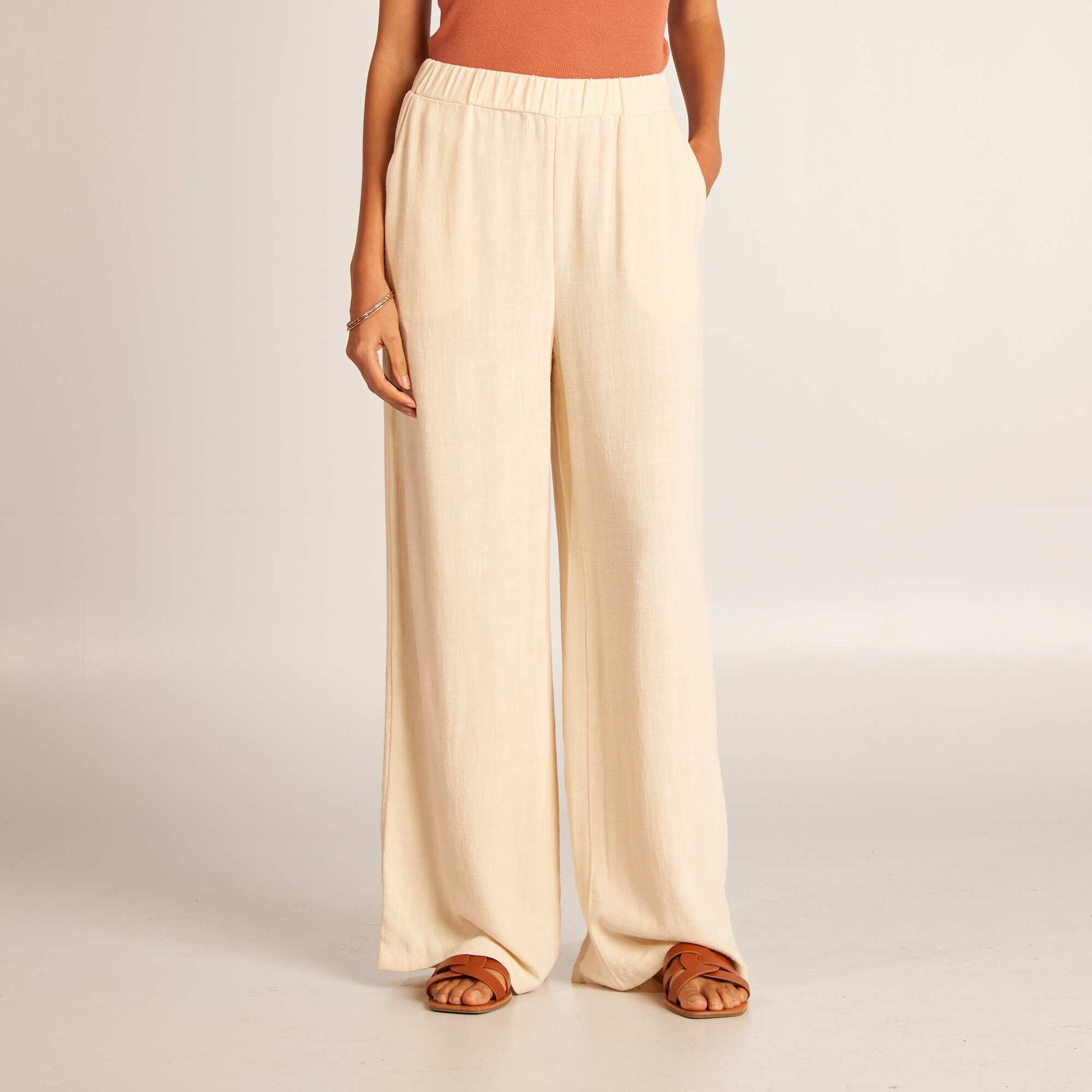 Pantalon large uni Beige
