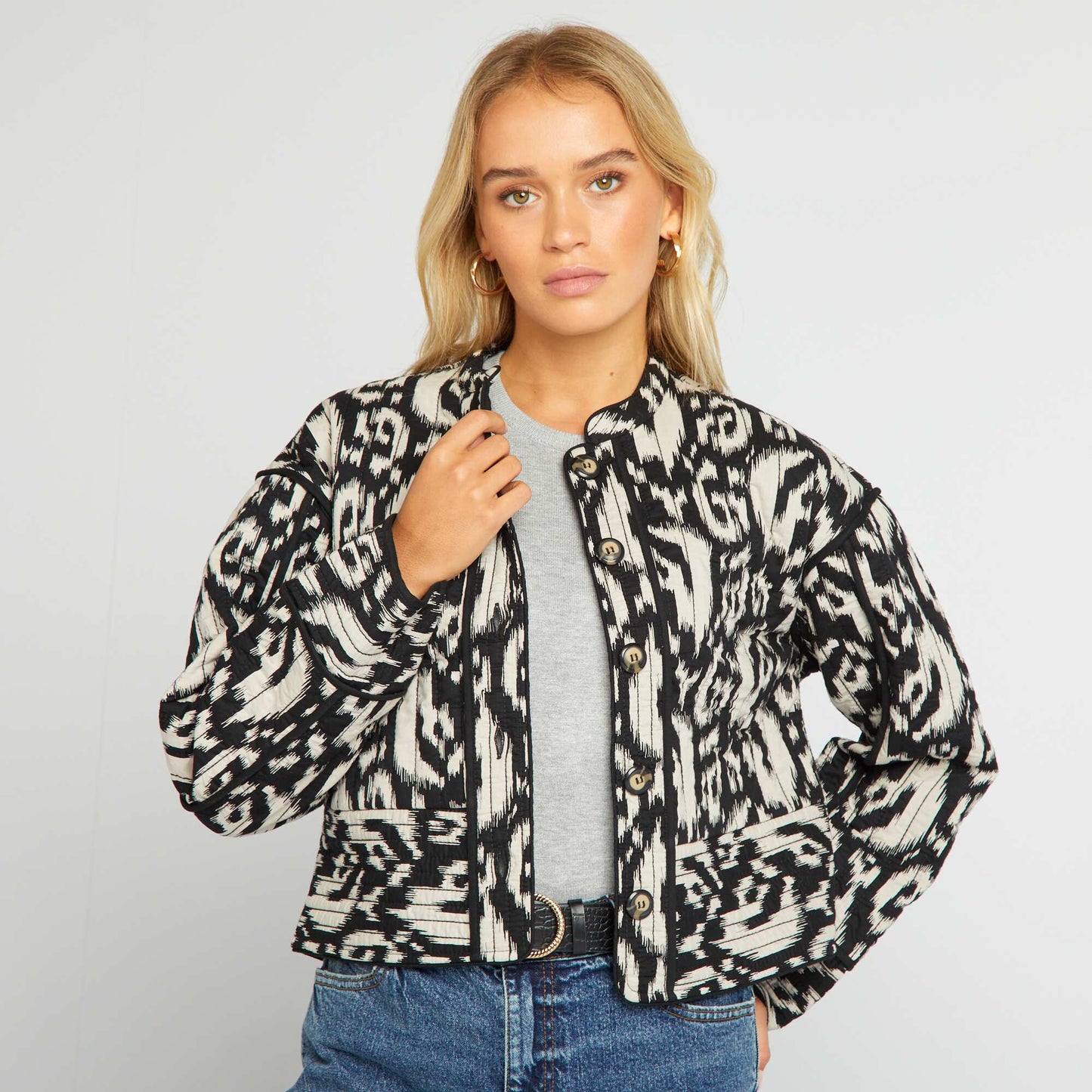 Veste matelass e courte imprim  ikat Noir ikat