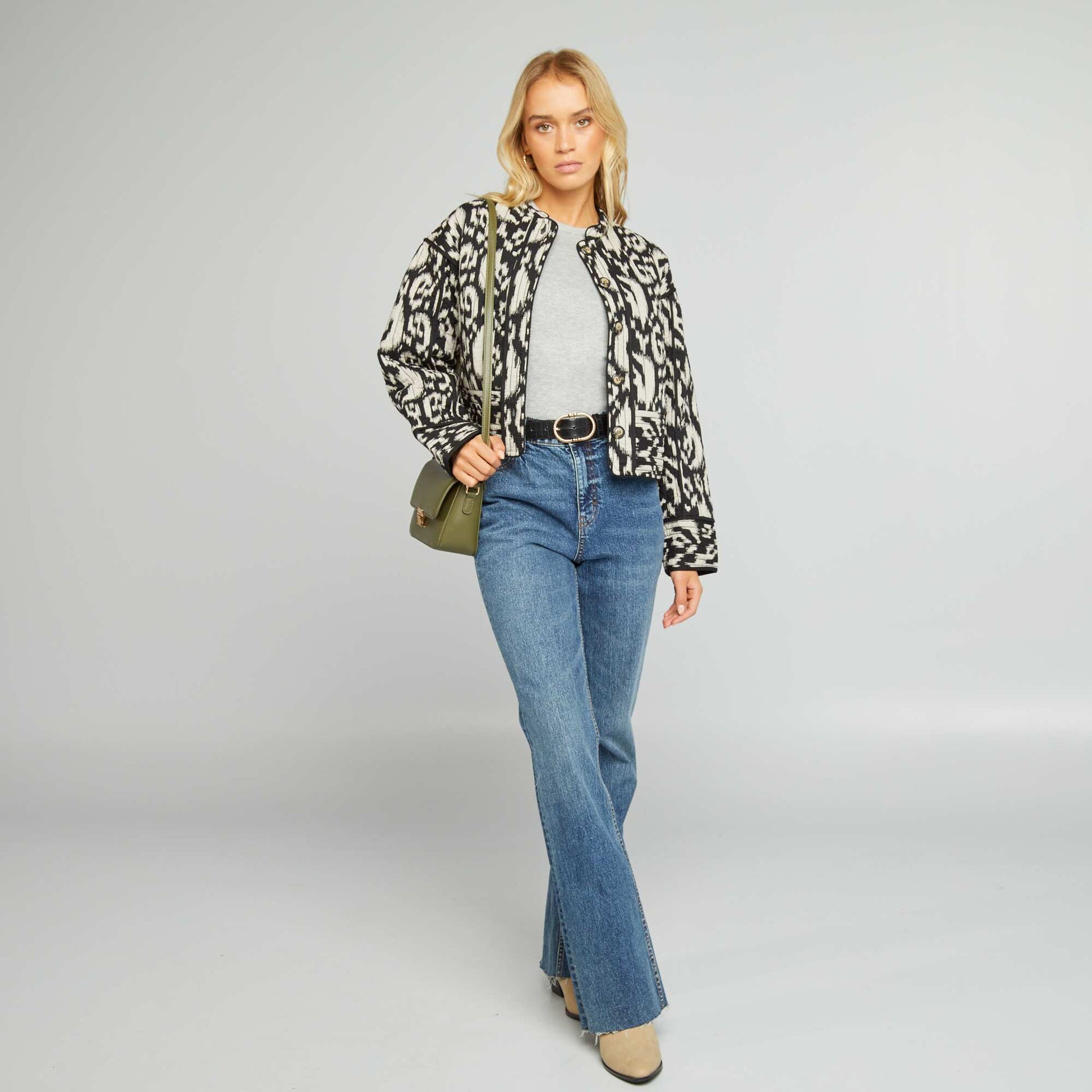 Veste matelass e courte imprim ikat Noir ikat