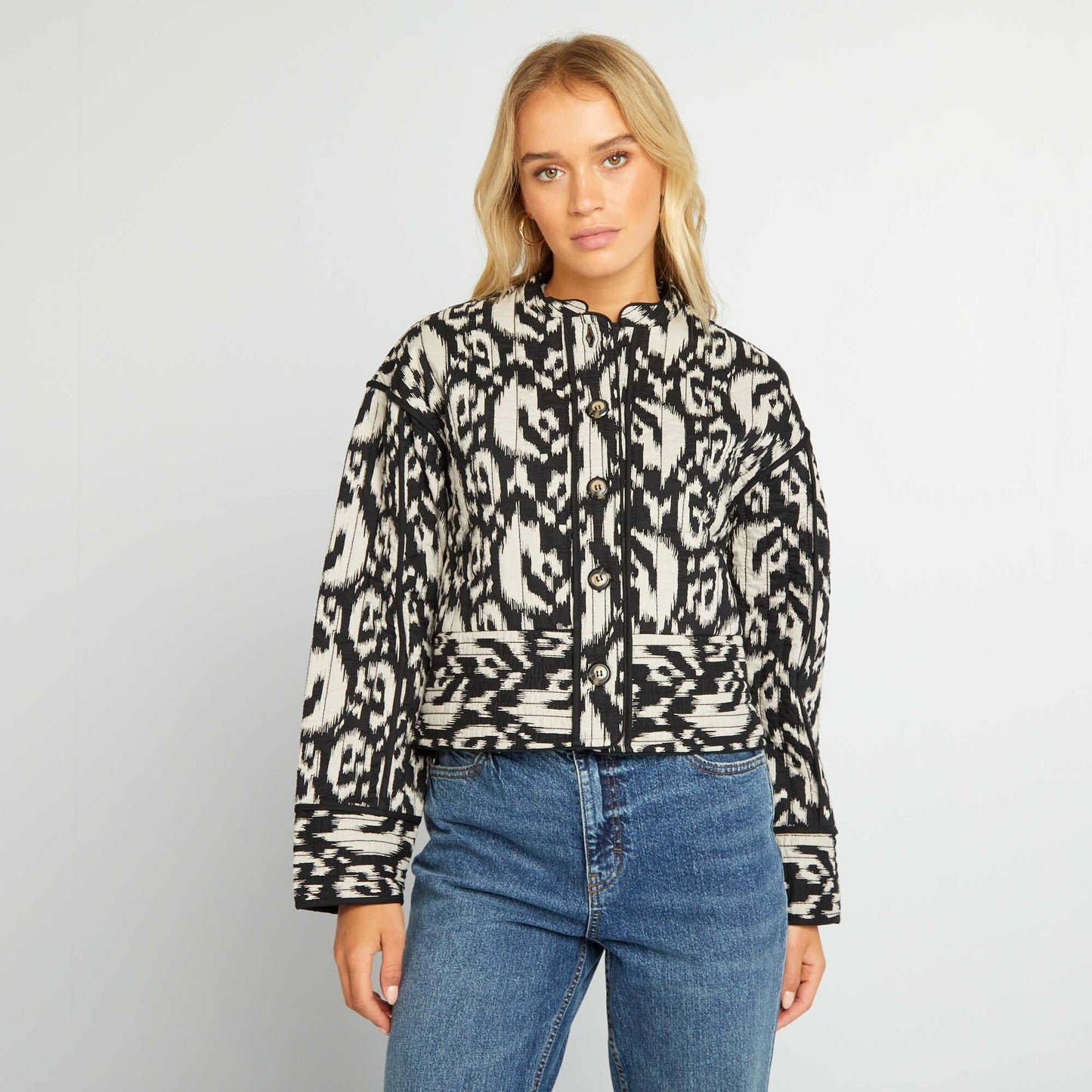 Veste matelass e courte imprim  ikat Noir ikat