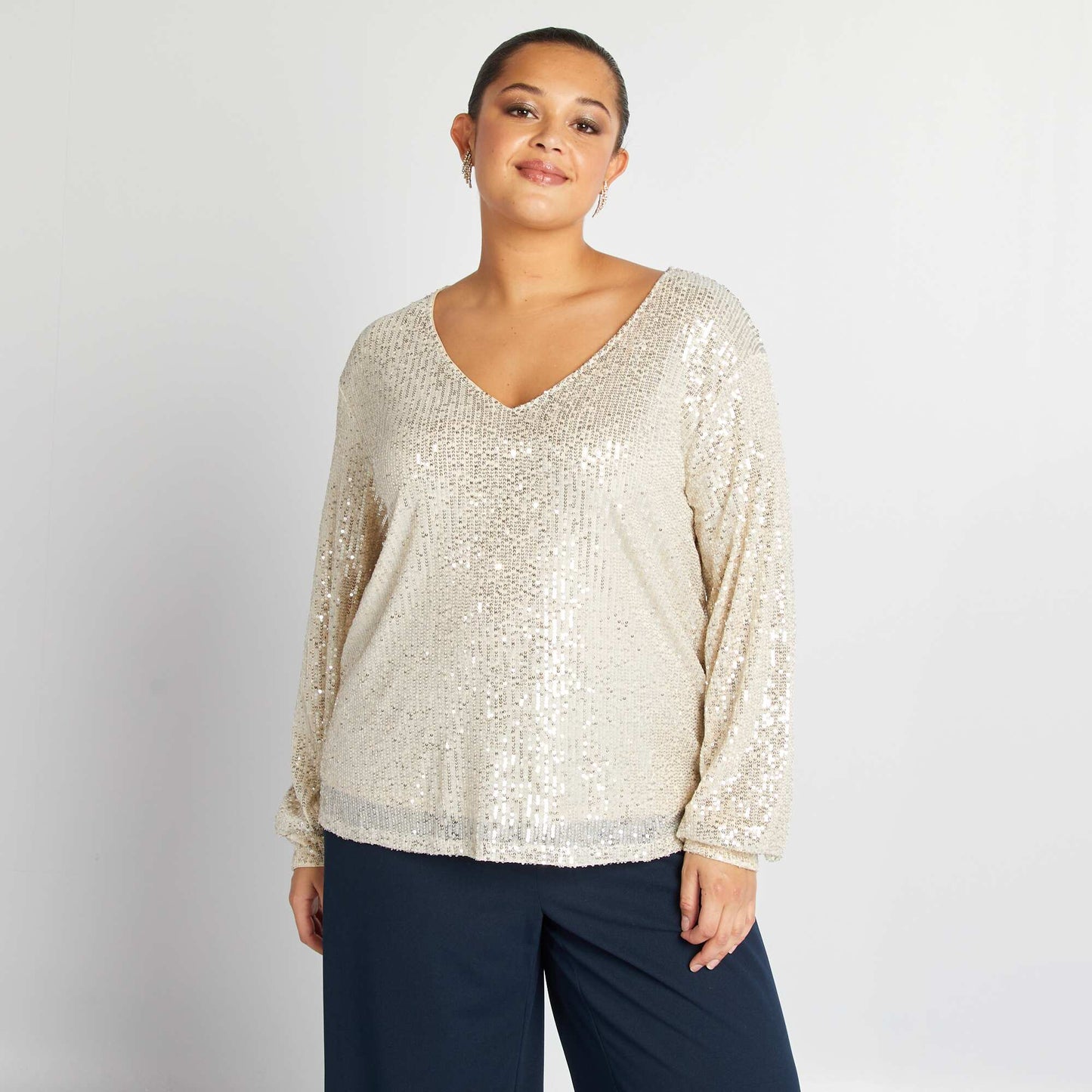 T-shirt manches longues sequins Ecru