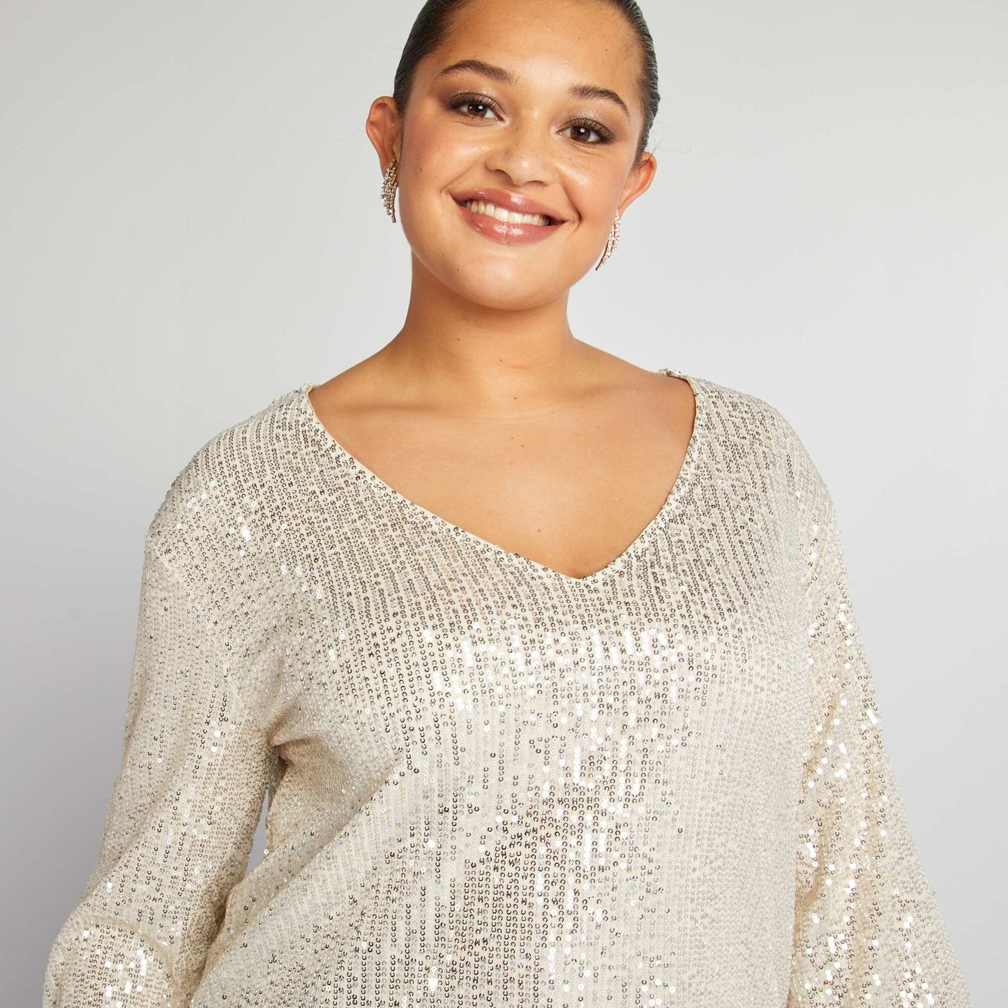 T-shirt manches longues sequins Ecru