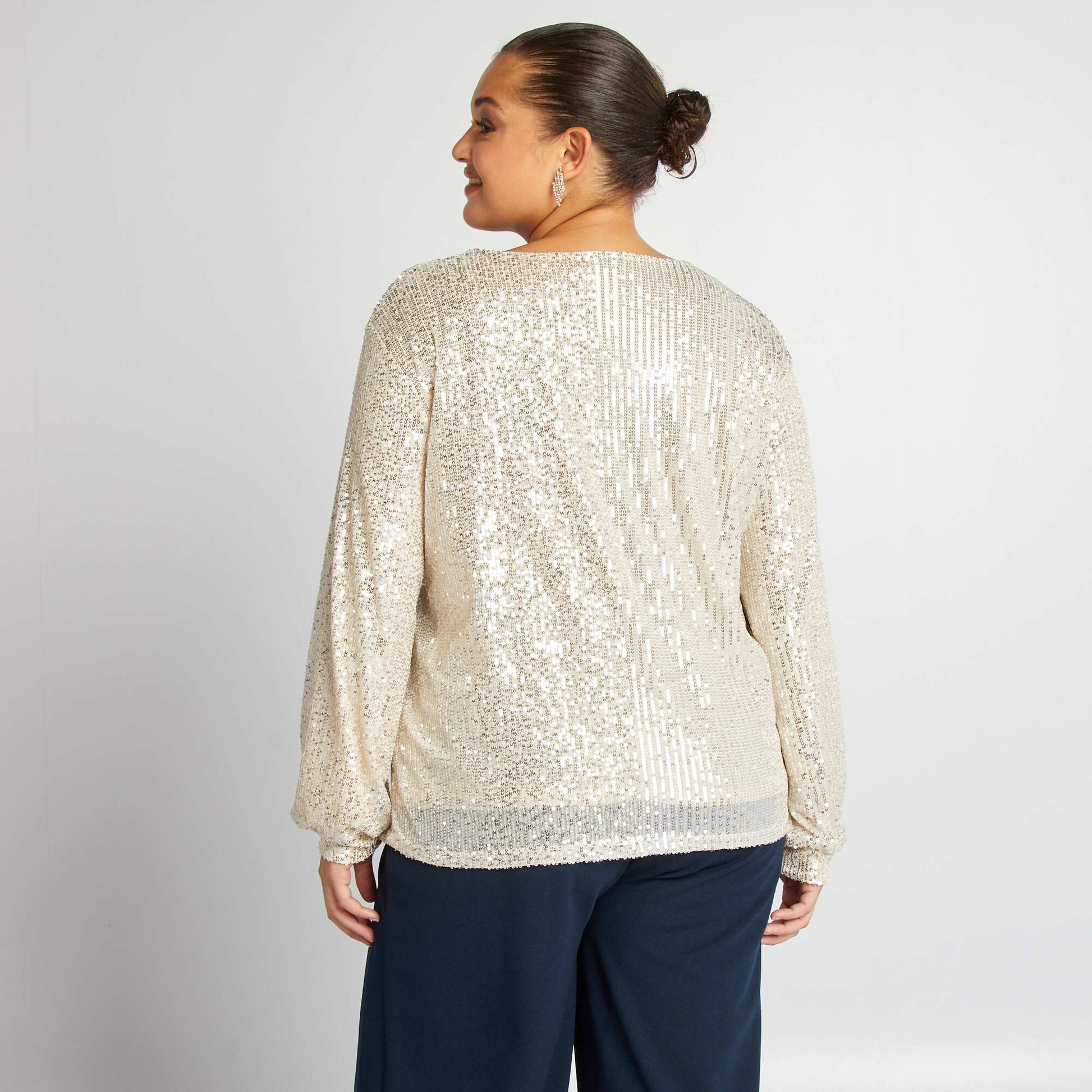 T-shirt manches longues sequins Ecru