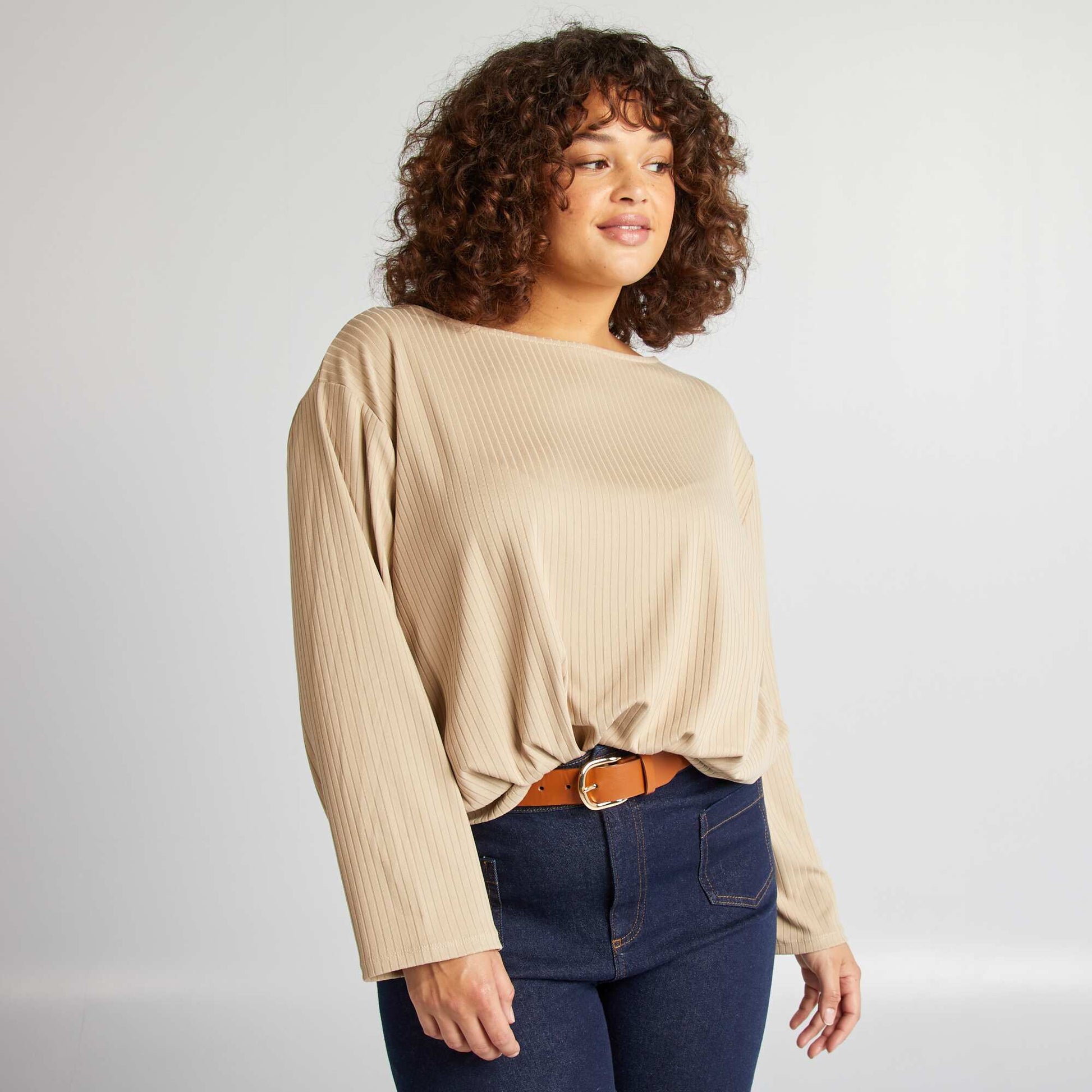 T-shirt c tel manches longues Beige