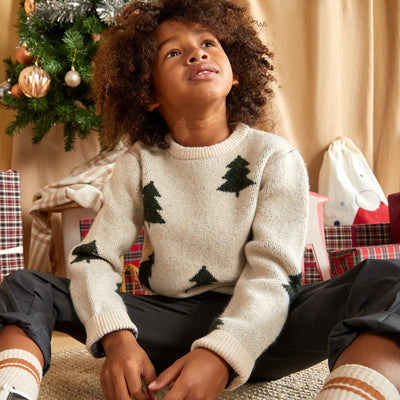 Pull jacquard motifs sapins Beige