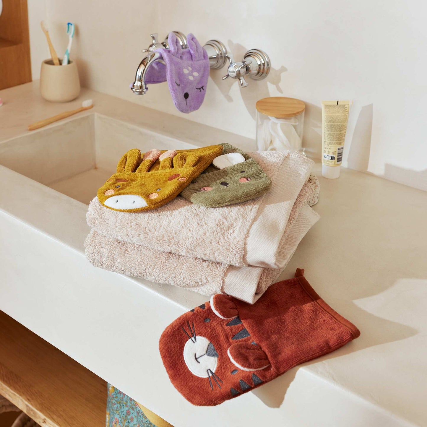 Lot de 2 gants de toilette avec animation - Kiabi Home MARRON