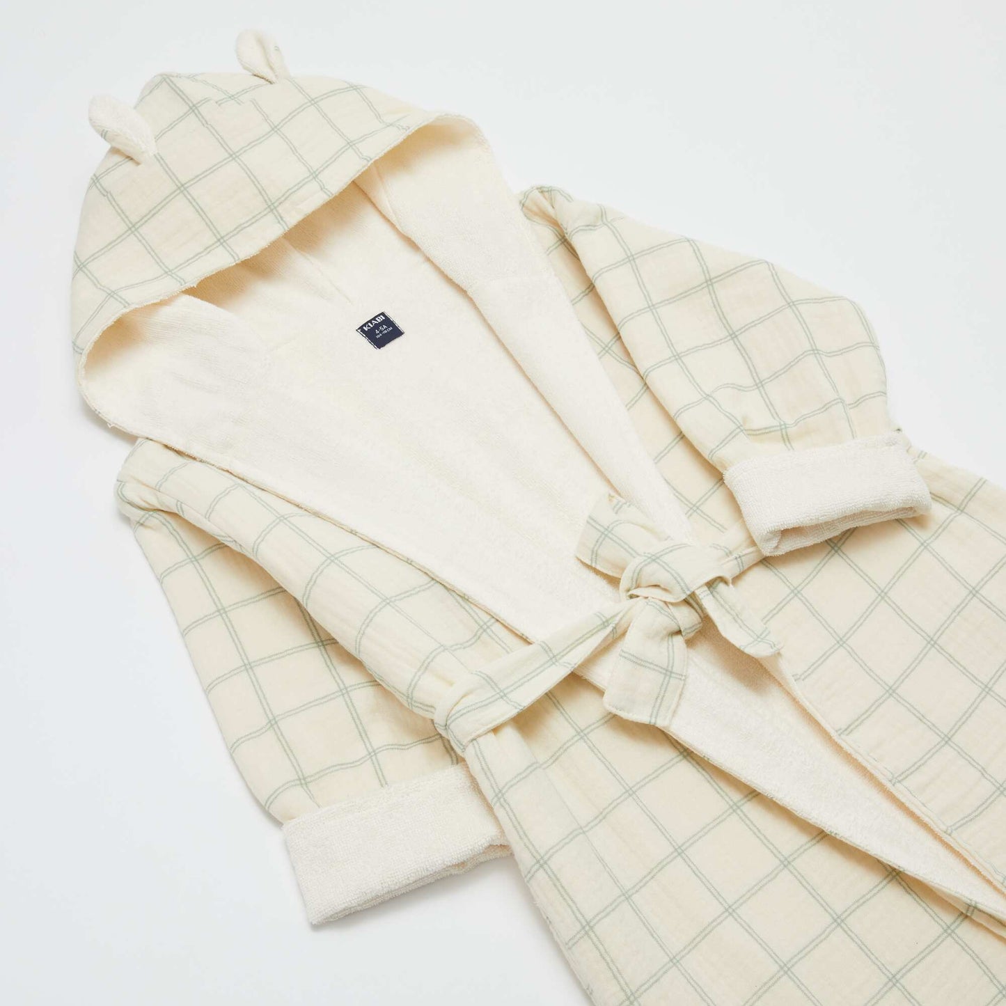 Peignoir en éponge et gaze de coton - Kiabi Home ECRU/VERT