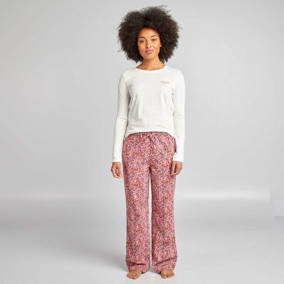 Ensemble pyjama tee-shirt + pantalon imprim Blanc/rose fleuri