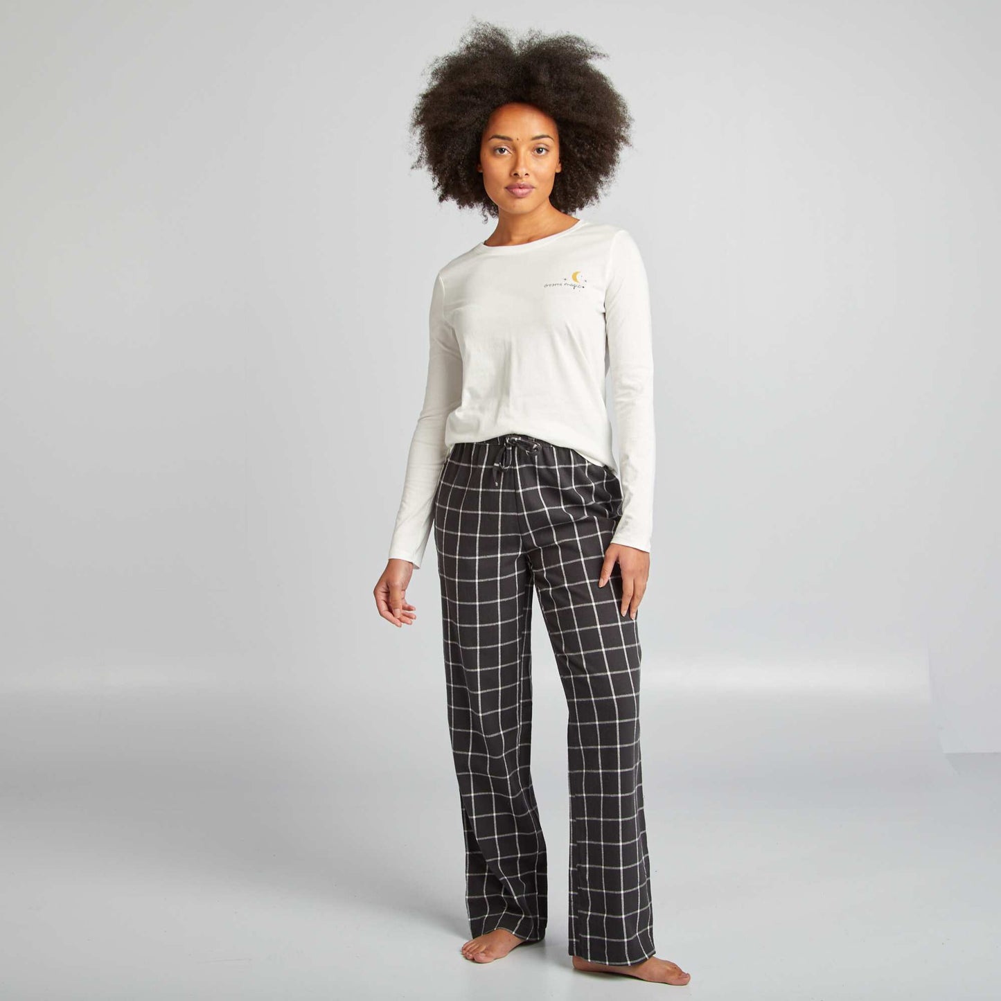 Ensemble pyjama tee-shirt + pantalon imprim  Blanc/noir