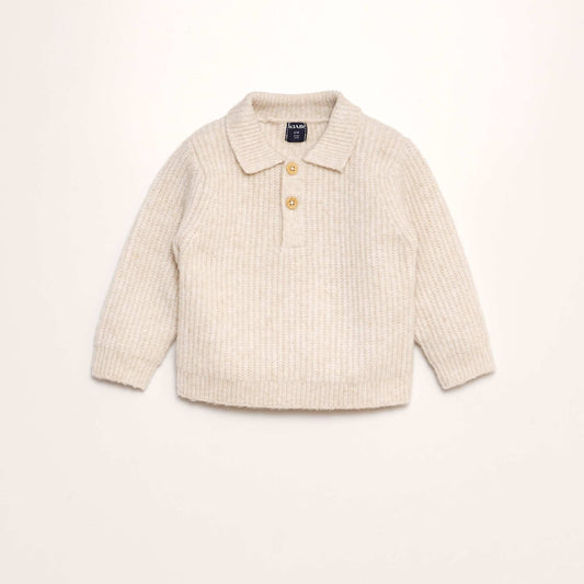 Pull en tricot col polo Beige