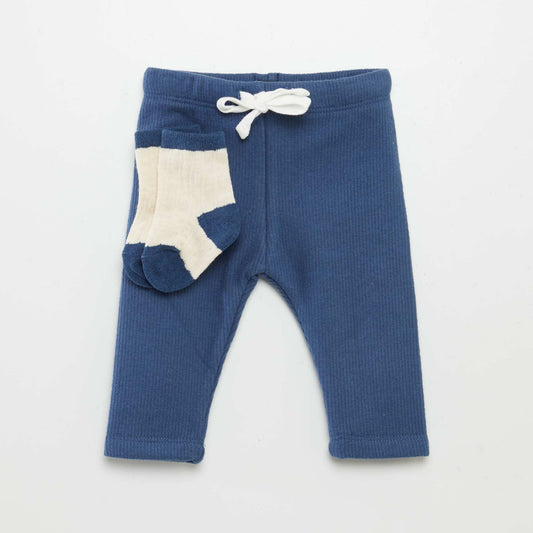 Pantalon en tricot + chaussettes Bleu