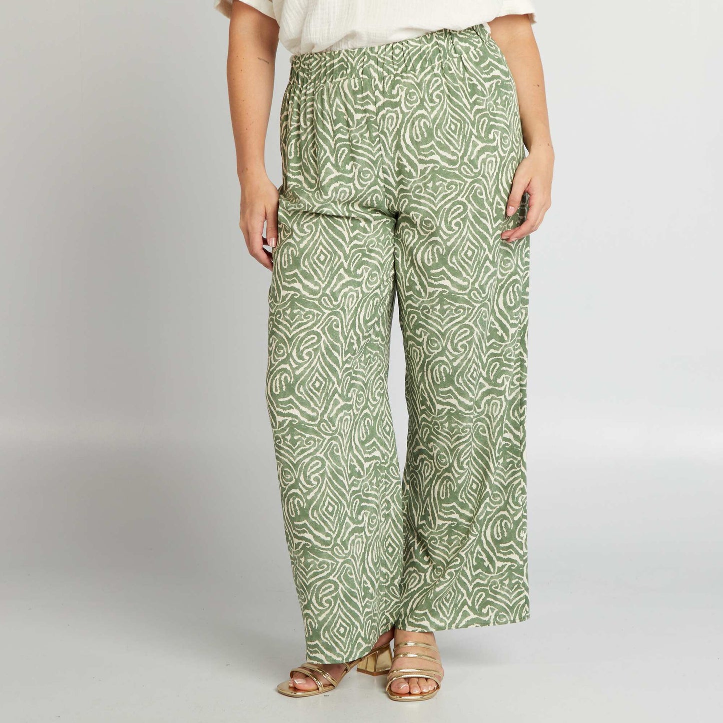 Pantalon large   motif Vert