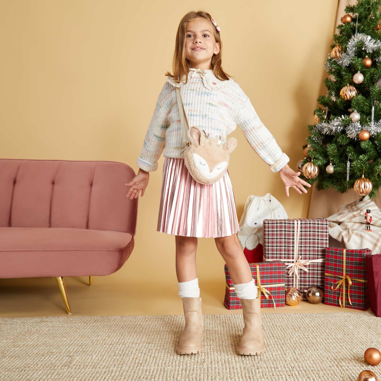 Col en velours c tel Beige