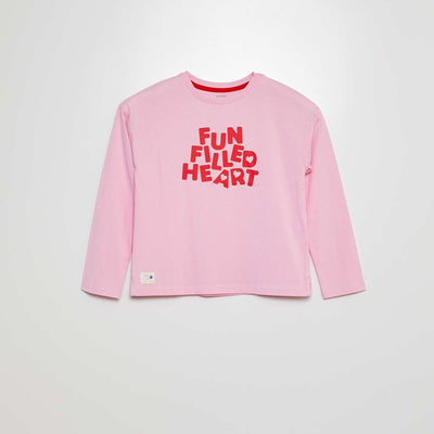 T-shirt manches longues imprimé 'cœur' Rose