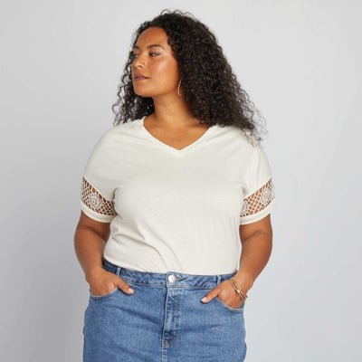 T-shirt manches courtes en macram Cr me