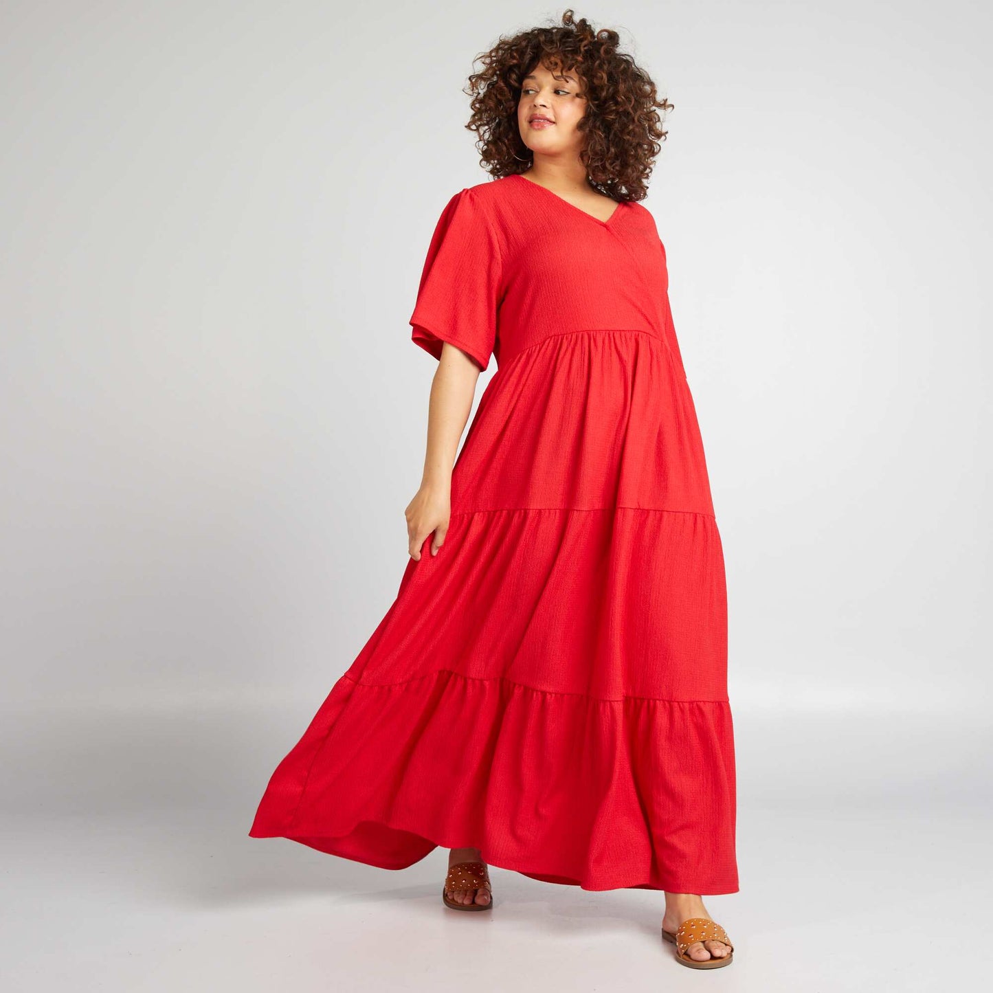 Robe longue en maille gaufr e rouge