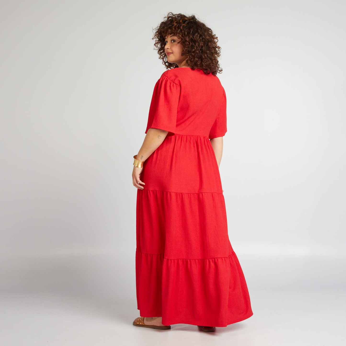 Robe longue en maille gaufr e rouge