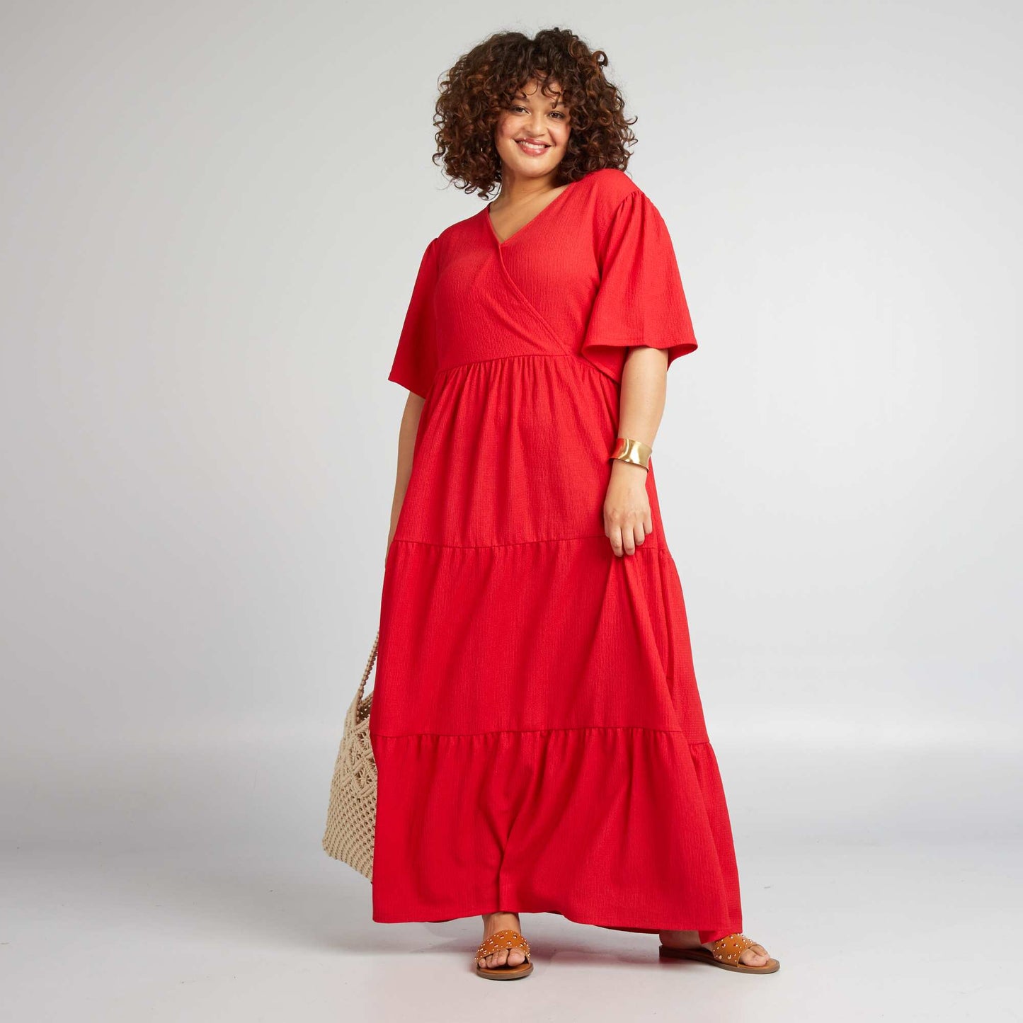 Robe longue en maille gaufr e rouge