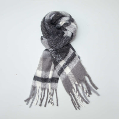 Maxi- charpe carreaux franges Gris