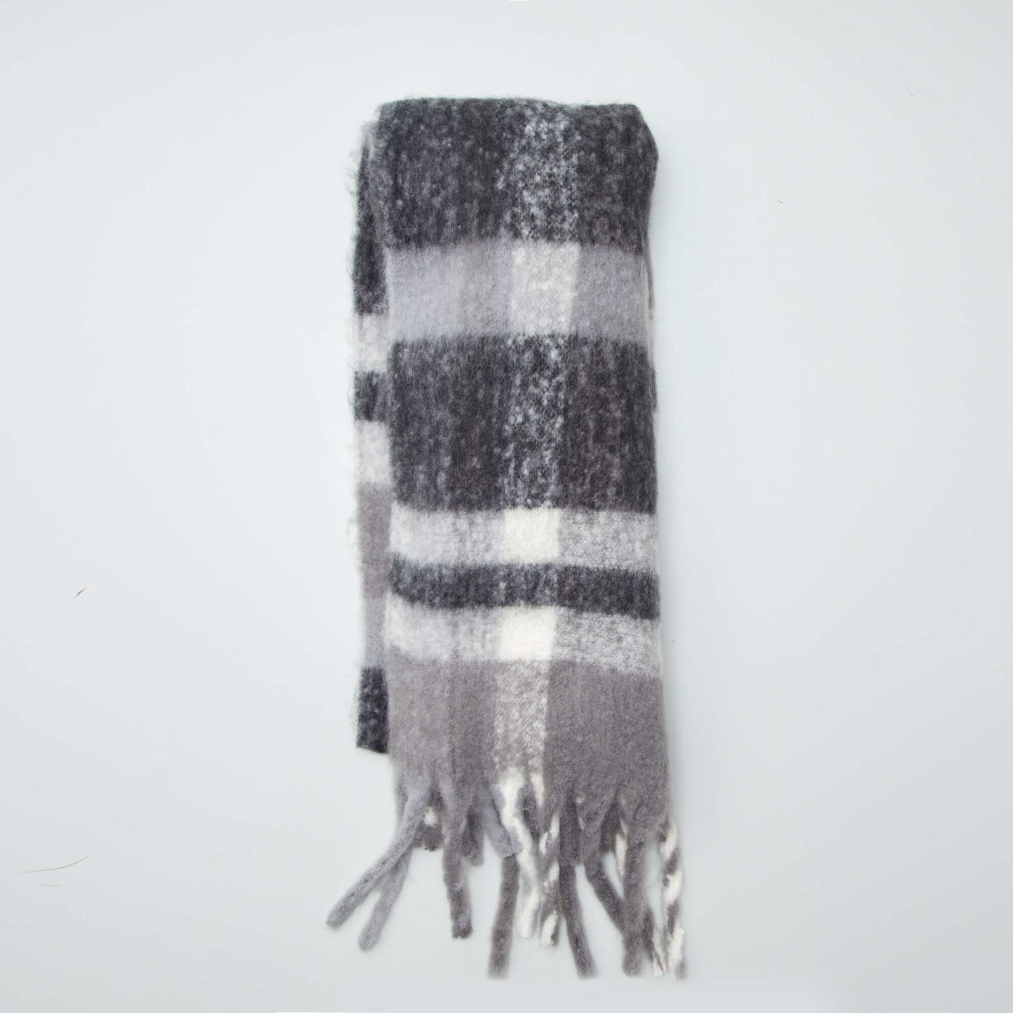 Maxi- charpe carreaux franges Gris