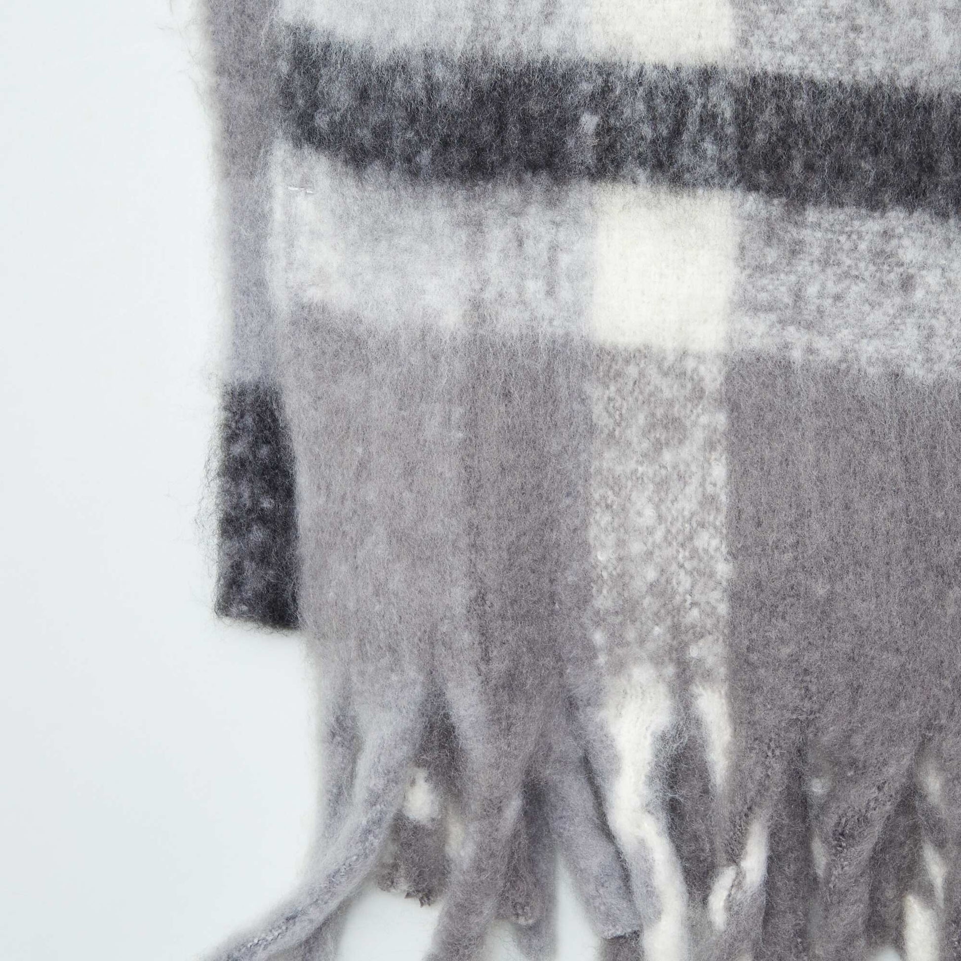 Maxi- charpe carreaux franges Gris