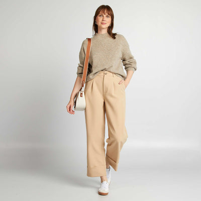 Pantalon cigarette revers Beige