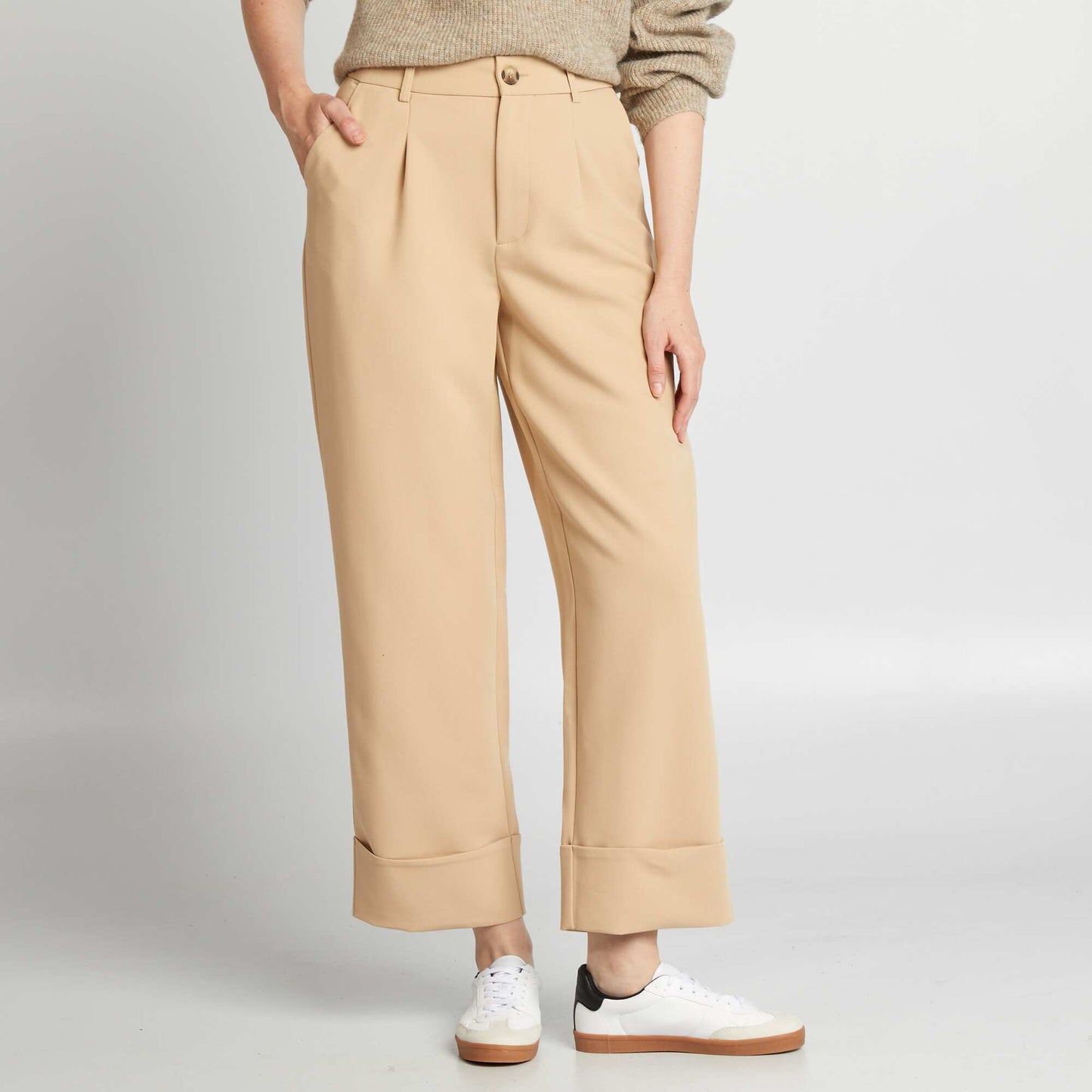 Pantalon cigarette   revers Beige