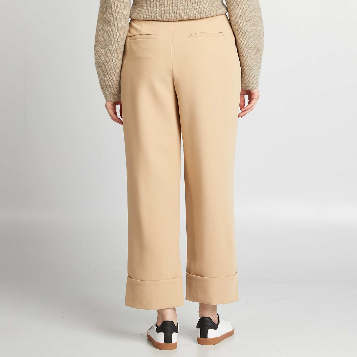 Pantalon cigarette   revers Beige