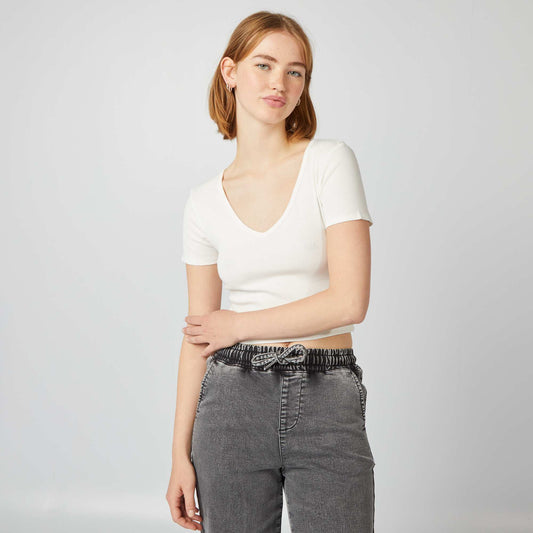 Tee-shirt basique crop top blanc