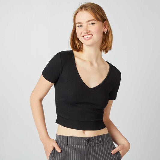 Tee-shirt basique crop top noir