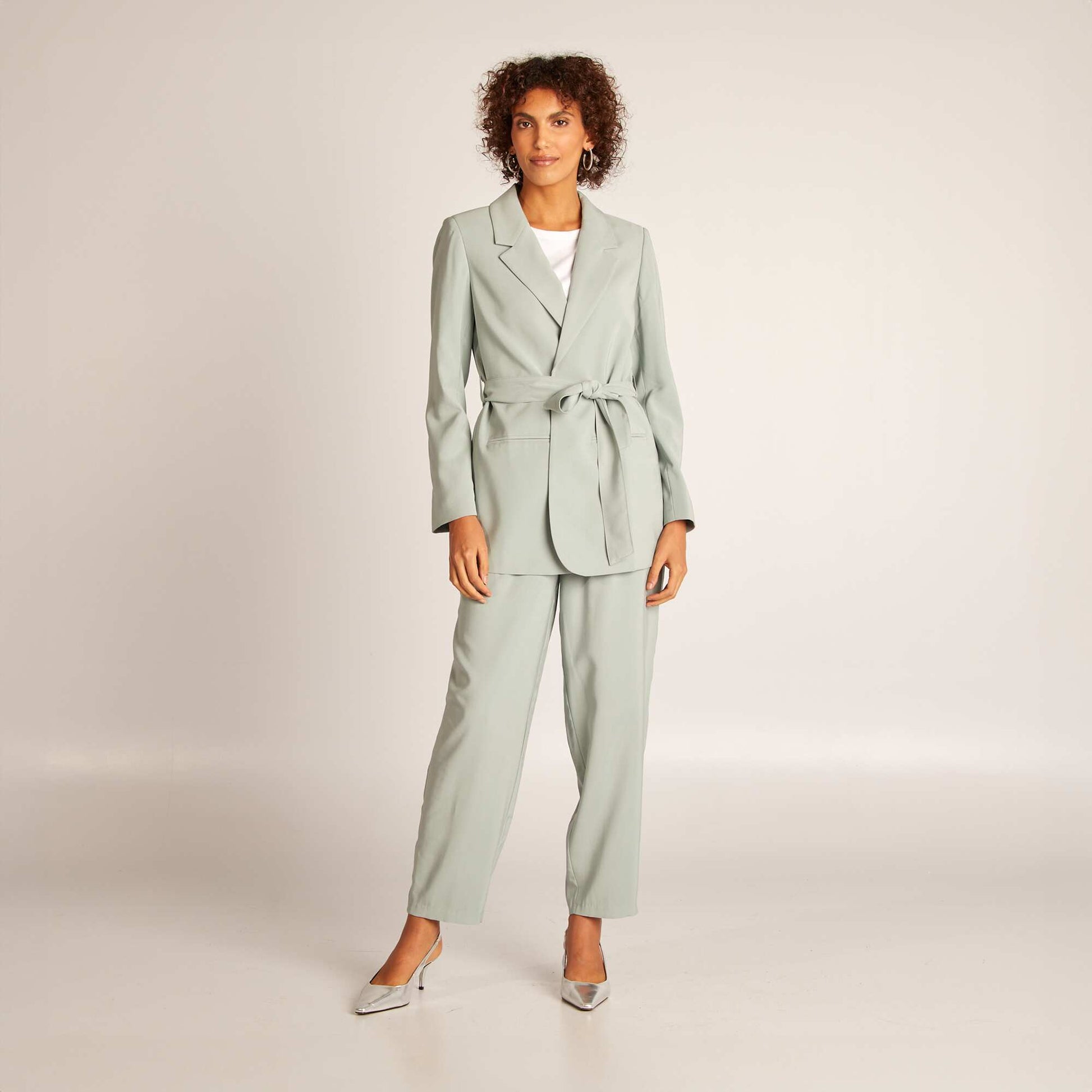 Veste tailleur avec ceinture à nouer BLEU