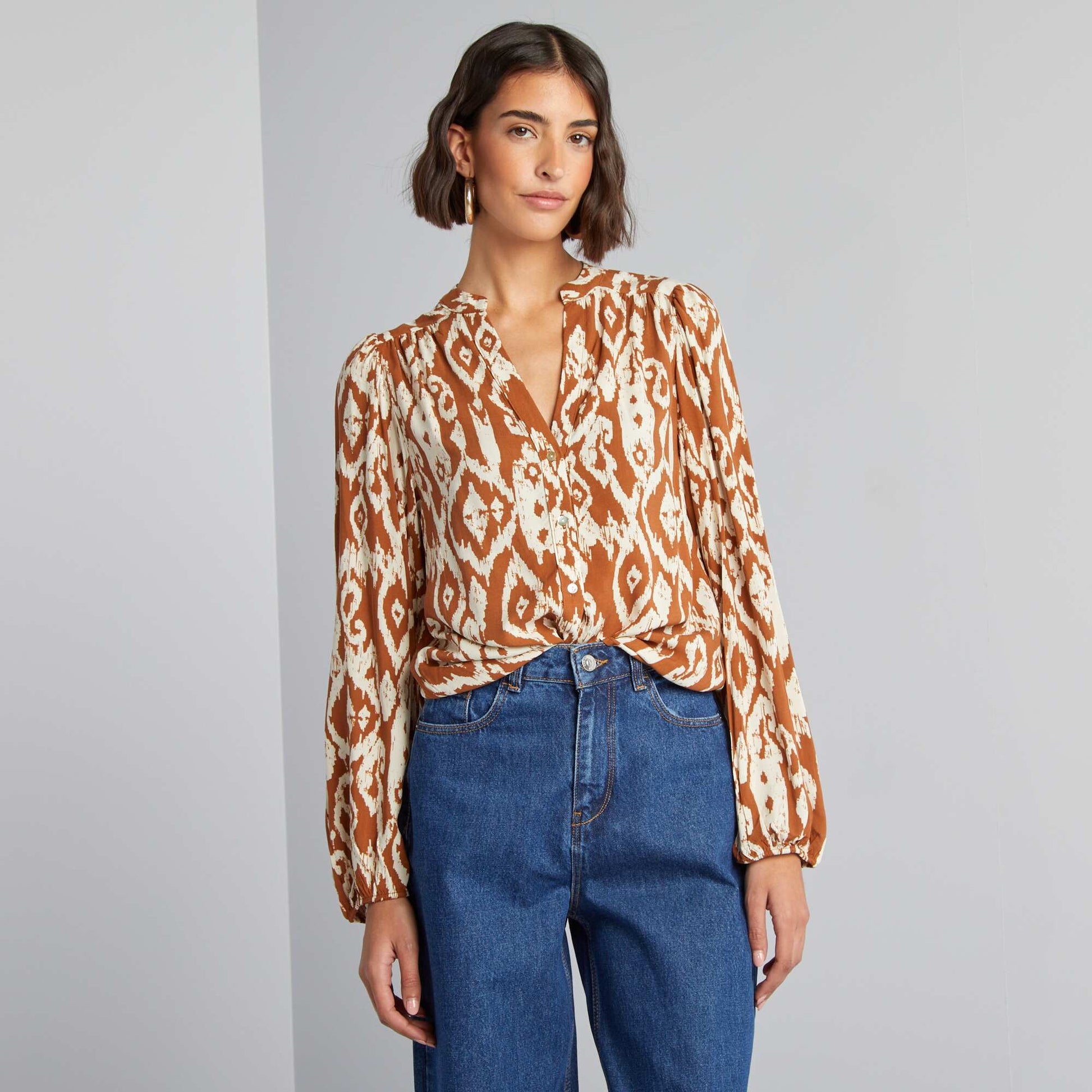 Blouse fluide imprimée MARRON