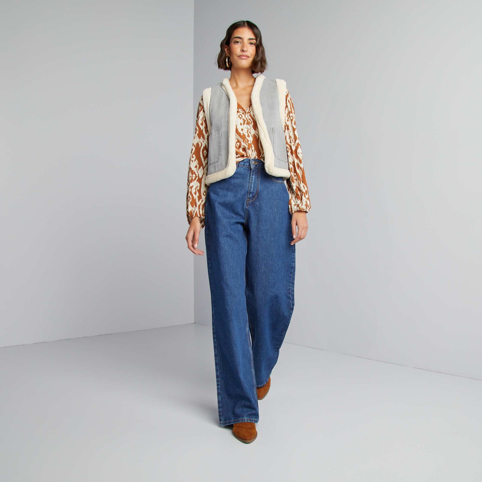 Blouse fluide imprimée MARRON