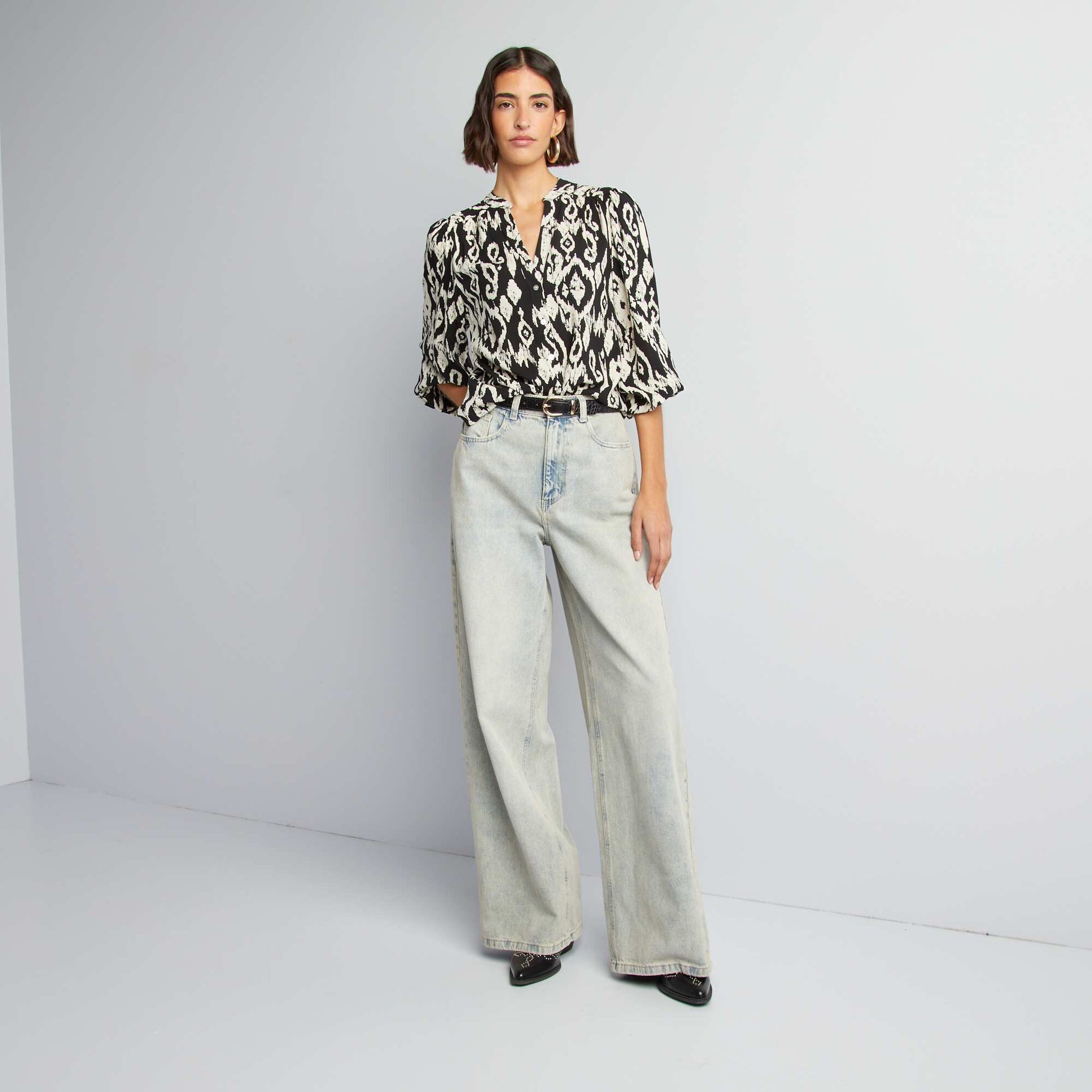 Blouse fluide imprimée NOIR