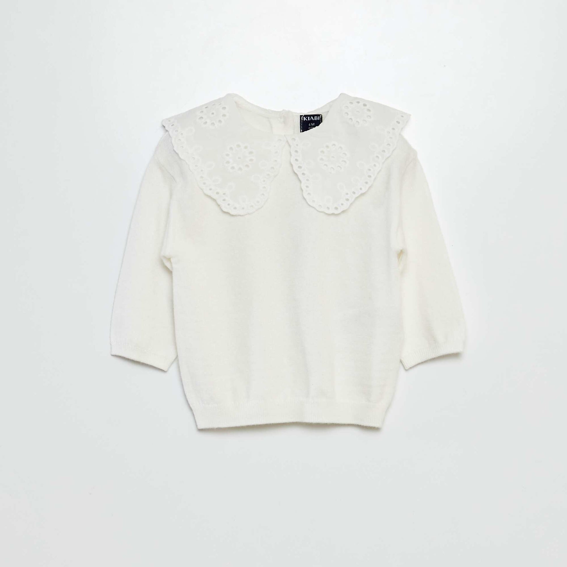 Pull en maille avec col brodé BLANC