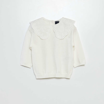 Pull en maille avec col brodé BLANC