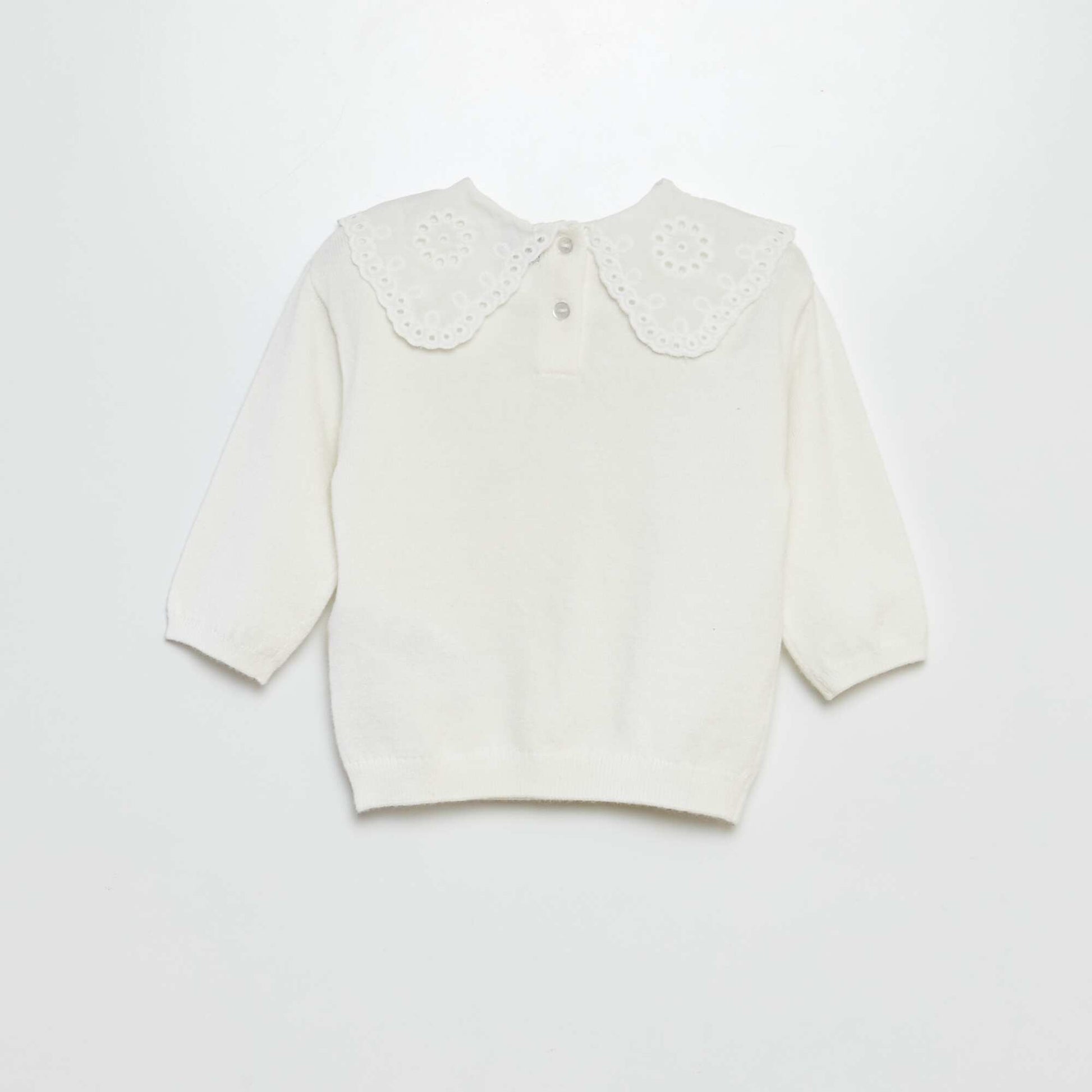 Pull en maille avec col brodé BLANC