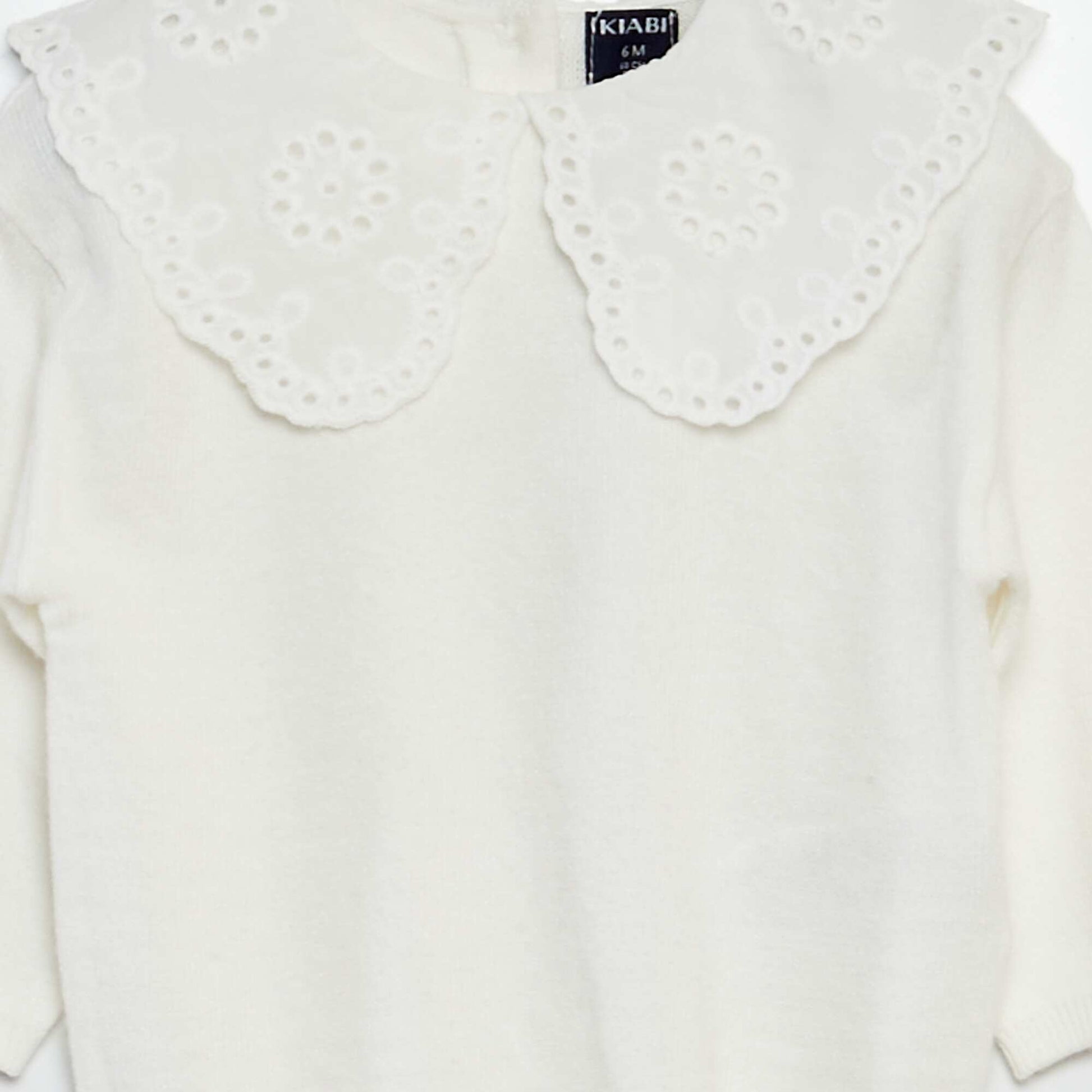 Pull en maille avec col brodé BLANC