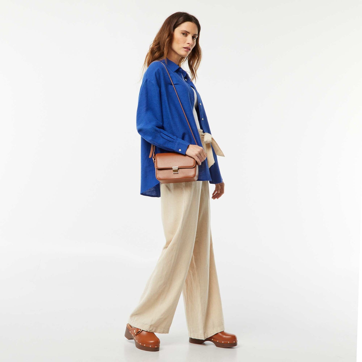 Chemisier long avec poche poitrine avec 20% de lin BLEU