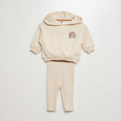 Ensemble sweat en molleton + legging côtelé - 2 pièces BEIGE