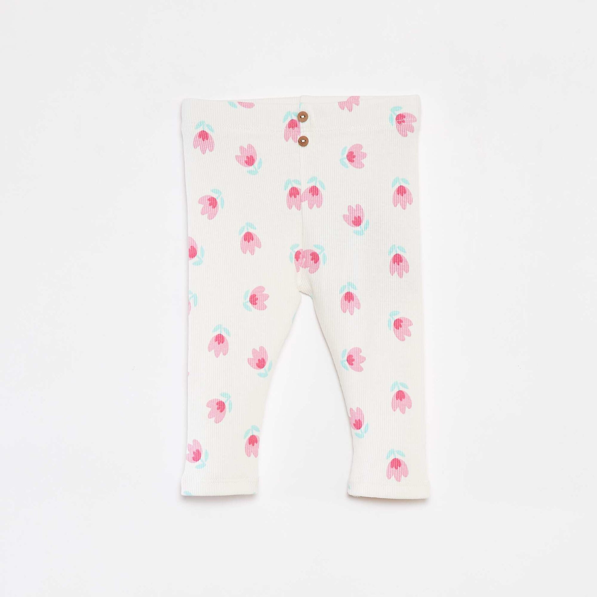 Legging côtelé avec boutons fantaisies ECRU/ROSE
