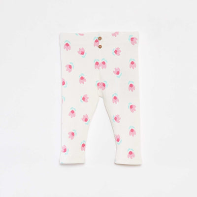 Legging côtelé avec boutons fantaisies ECRU/ROSE