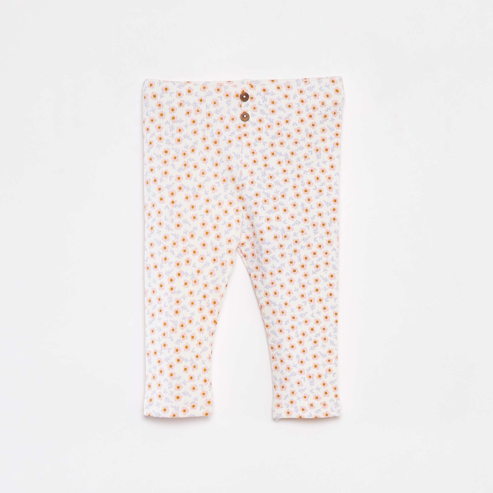 Legging côtelé avec boutons fantaisies ECRU