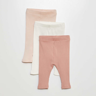 Lot de 3 leggings côtelés ROSE/BLANC