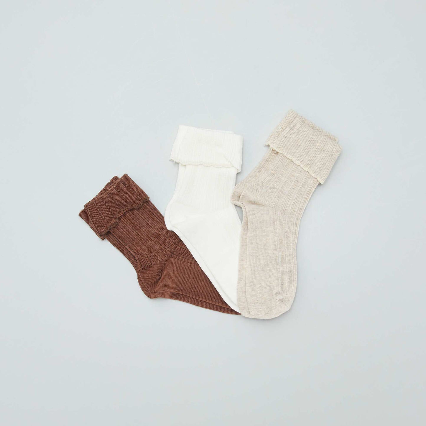 Chaussettes avec revers en maille - Lot de 3 Blanc/beige/marron