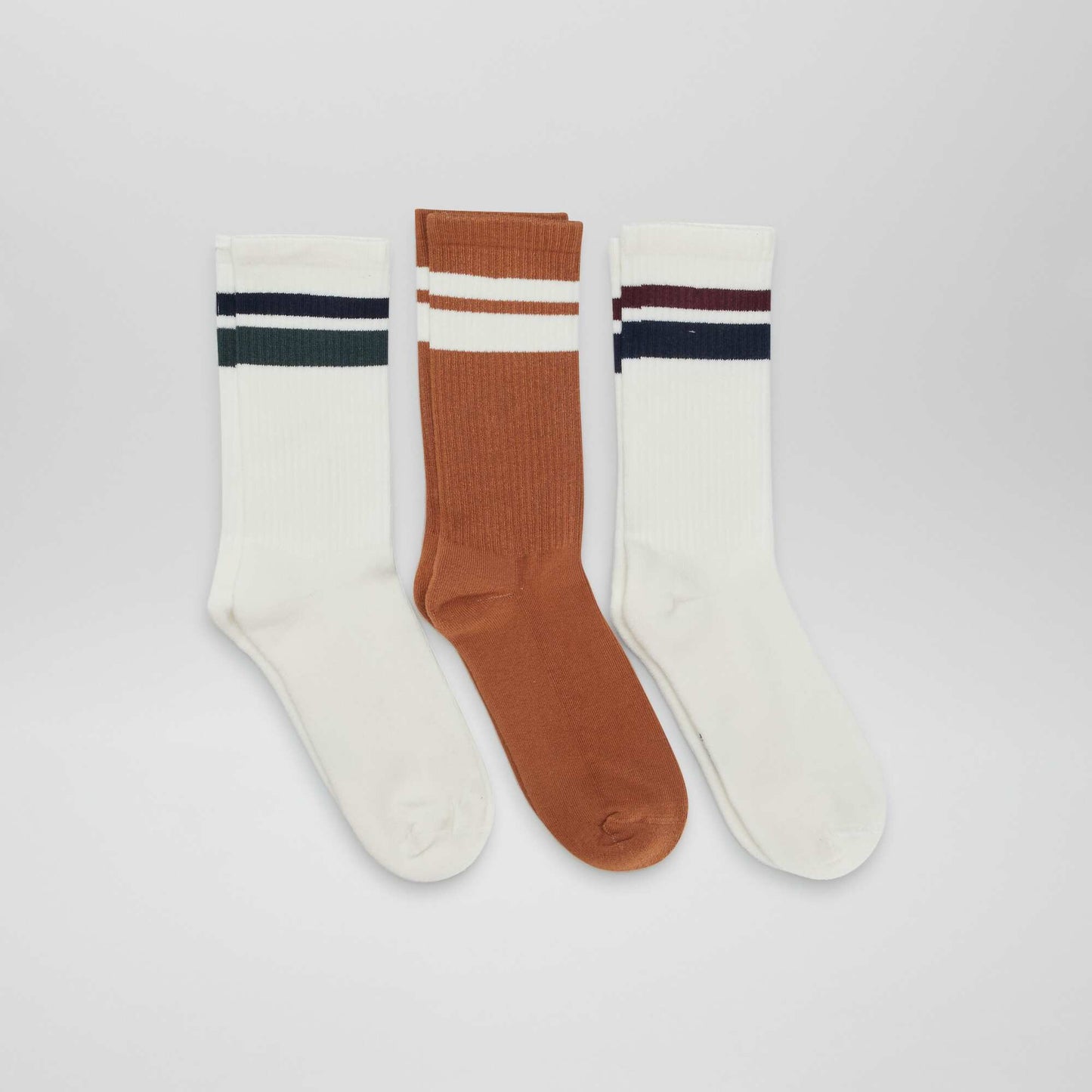 Chaussettes hauttes en maille - Lot de 3 Blanc/camel