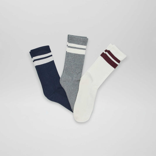 Chaussettes hauttes en maille - Lot de 3 Bleu/blanc/gris