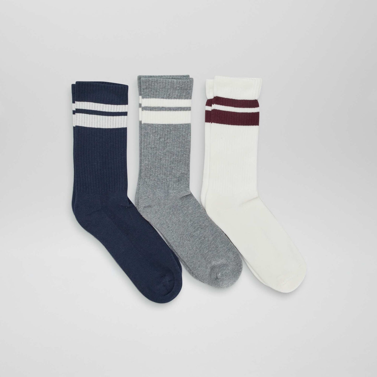 Chaussettes hauttes en maille - Lot de 3 Bleu/blanc/gris